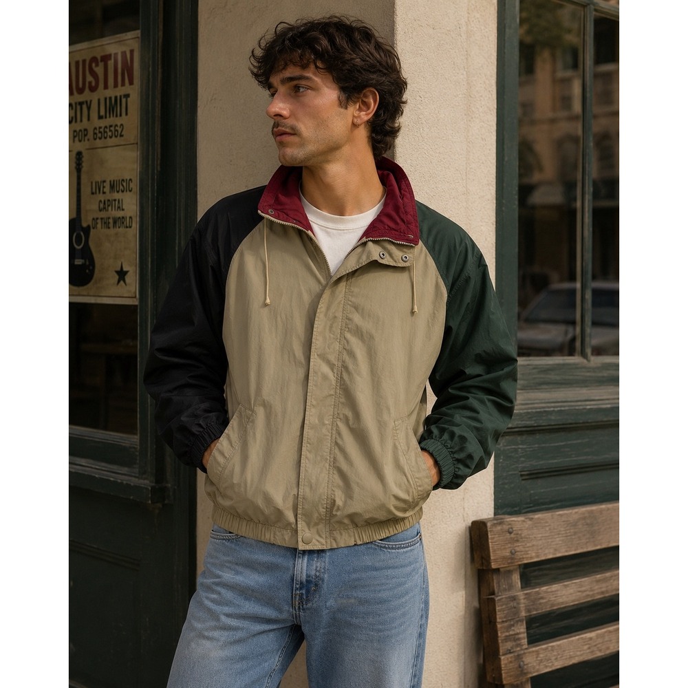 Munsingwear Vintage Colorblock Windbreaker Jacket XL Tan‎ Black Green Burgundy